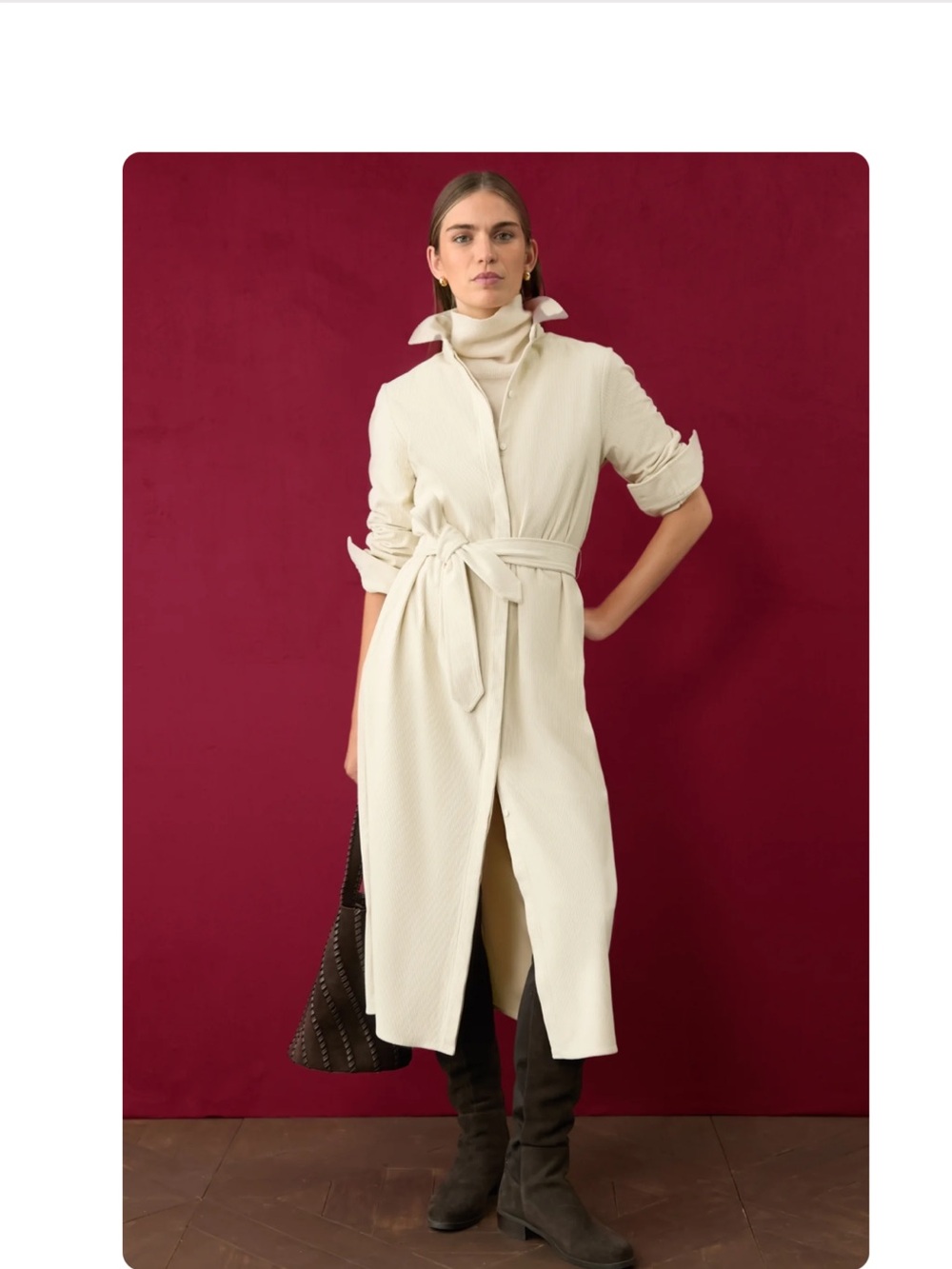 TUCKERNUCK NWT Cream CORDUROY Belted Midi Shirt Dress - Women's Casual luxury